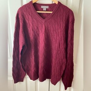 Daniel Cremieux Maroon 100% Alpaca Cable Knit V-Neck Sweater SZ M